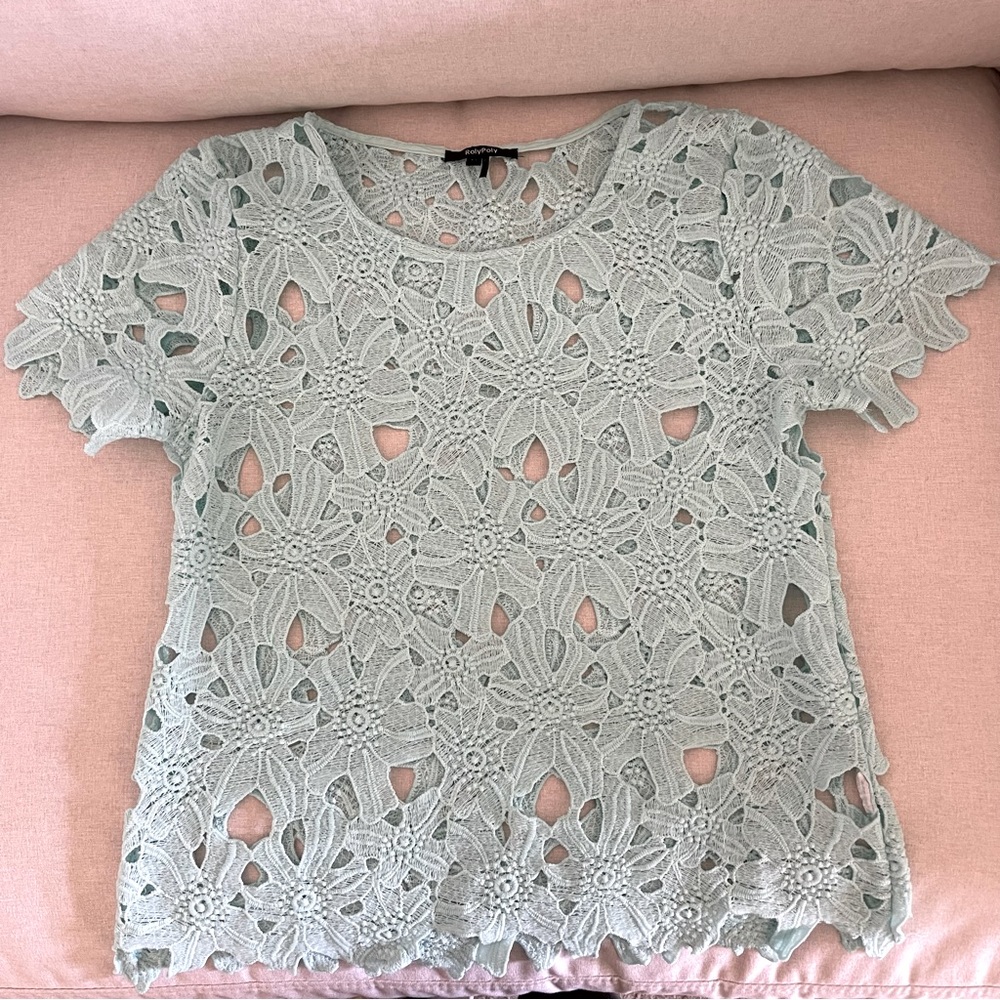 Aqua Crochet Short Sleeved Top